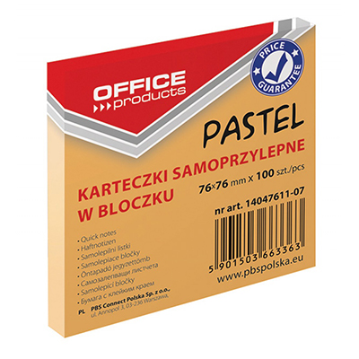 Стікер самокл. 76*76мм*100арк 14047611-07 пастель помаранч (12) (OFFICE PRODUCTS)